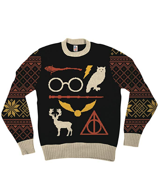 Harry Potter Owl Deathly Hallows Sign Adult Black Ugly Christmas Sweater